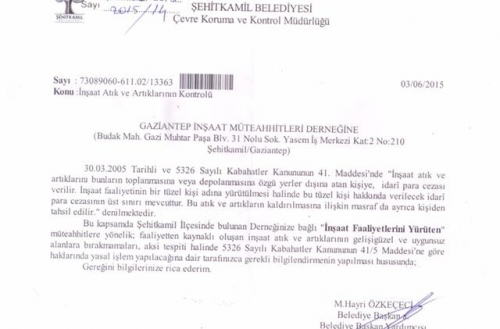 İnşaat atıklarıyla ilgili Şehitkamil Belediyesi'nin duyurusu