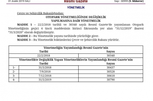 Otopark Yönetmeliği ertelendi